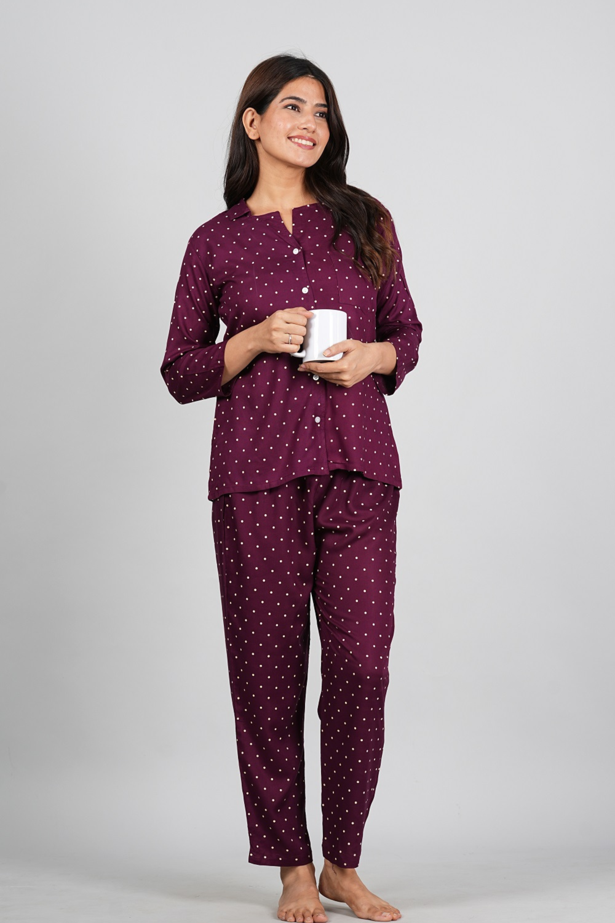 Dotted Maroon Night Suit - Fasshion Hub india