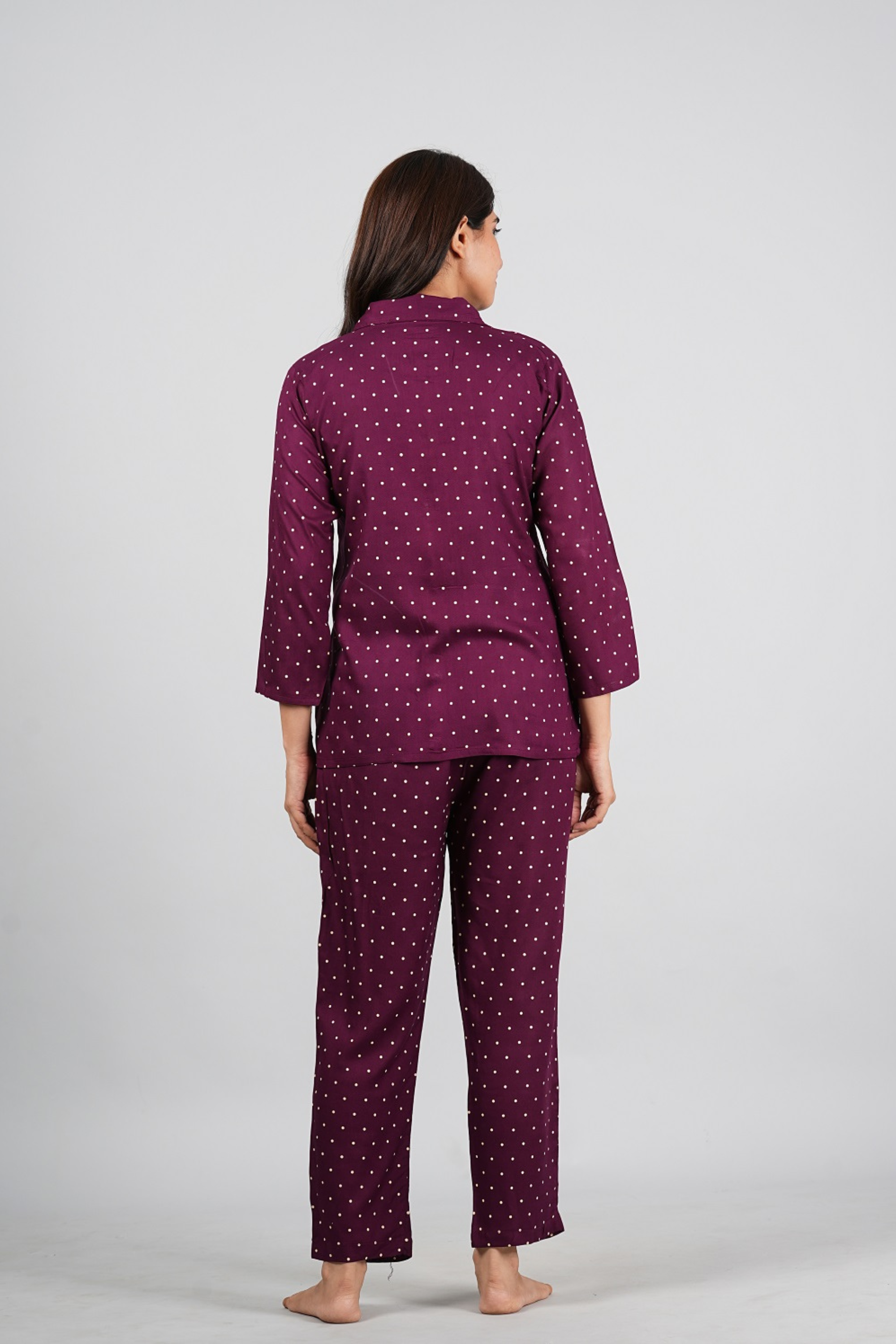 Dotted Maroon Night Suit - Fasshion Hub india