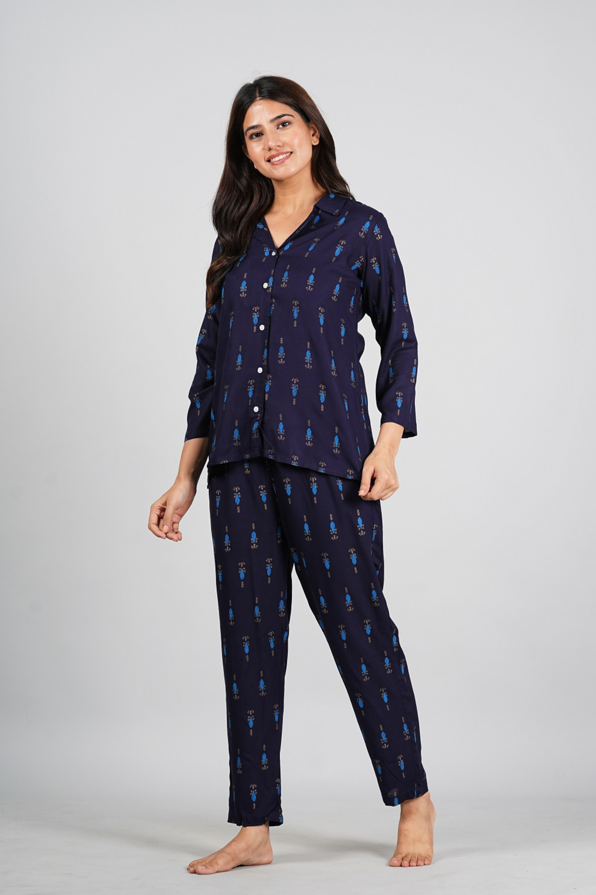 Printed Blue Night Suit - Fasshion Hub india