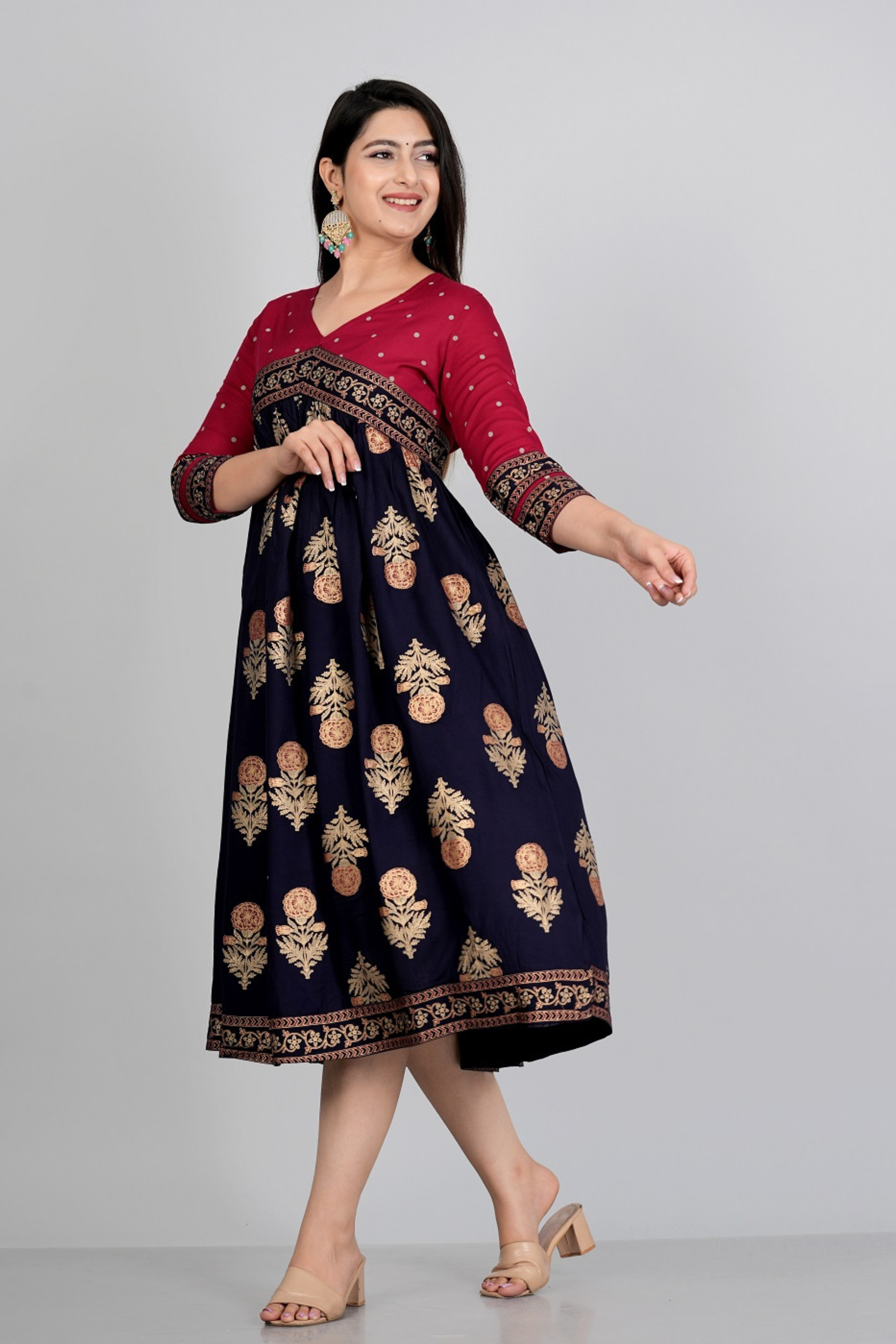 Aliya cut foil print gown - Fasshion Hub india