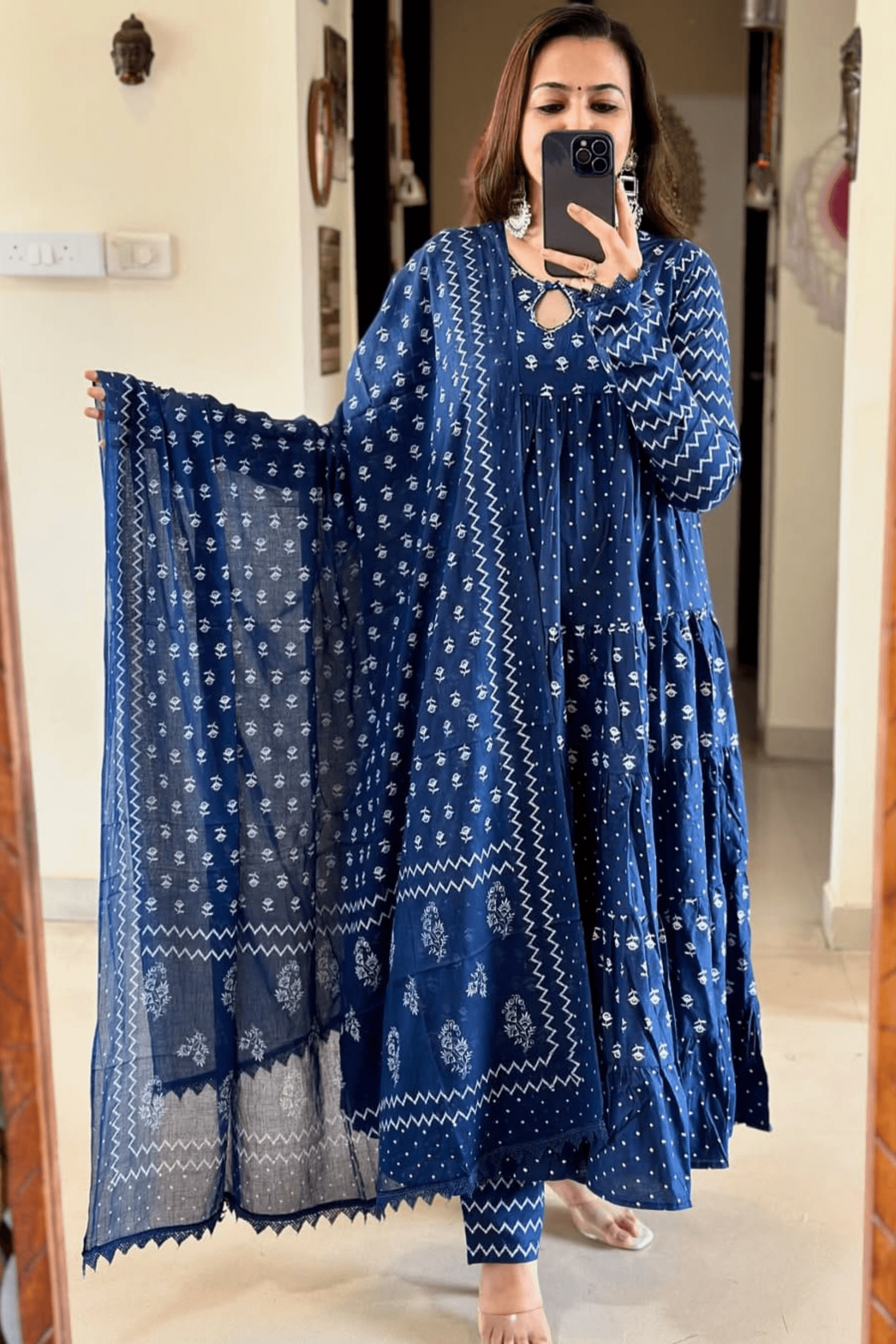 Sanya Cotton Long Frill Suit With Duppata - Fasshion Hub india