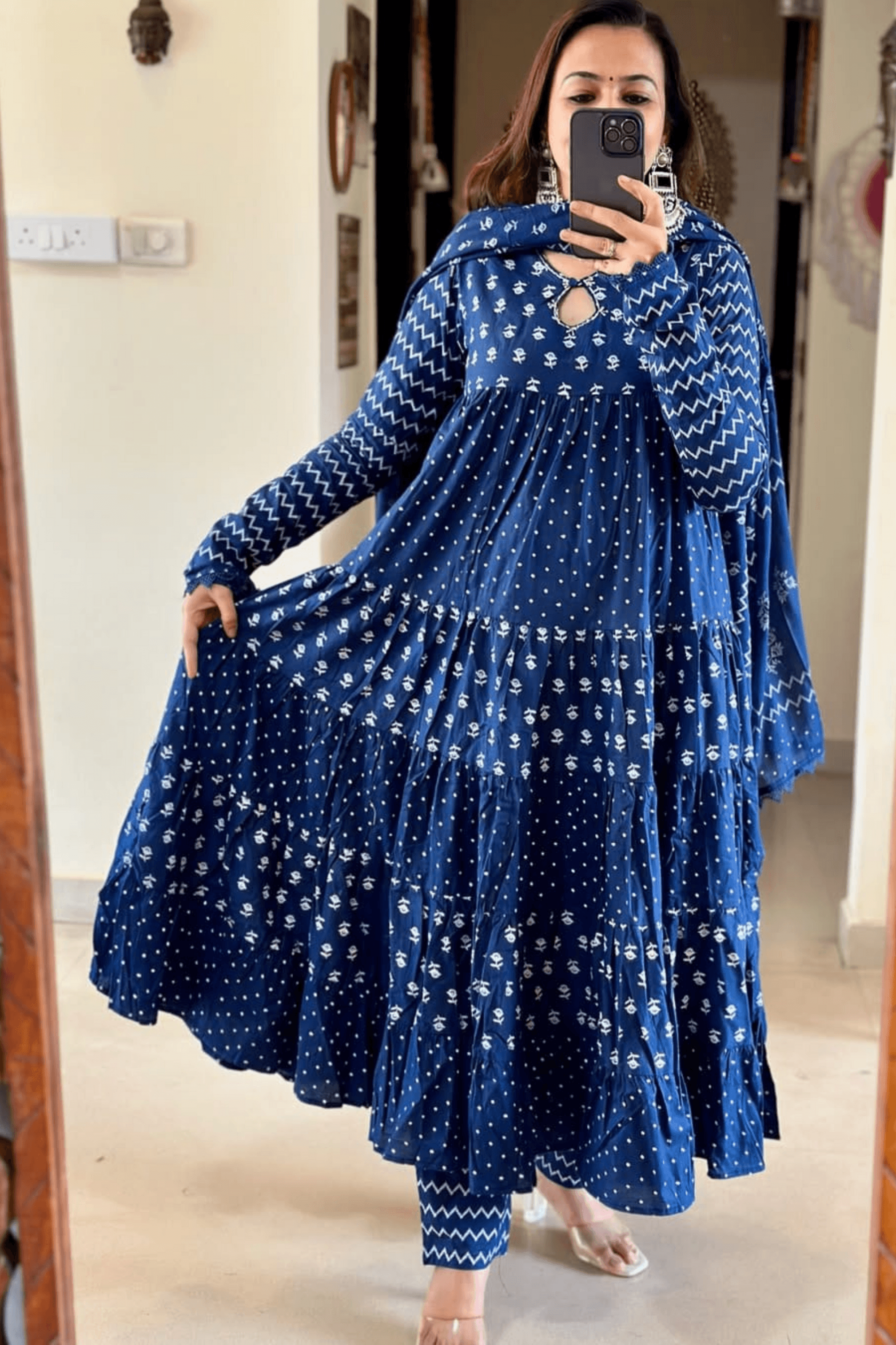 Sanya Cotton Long Frill Suit With Duppata - Fasshion Hub india