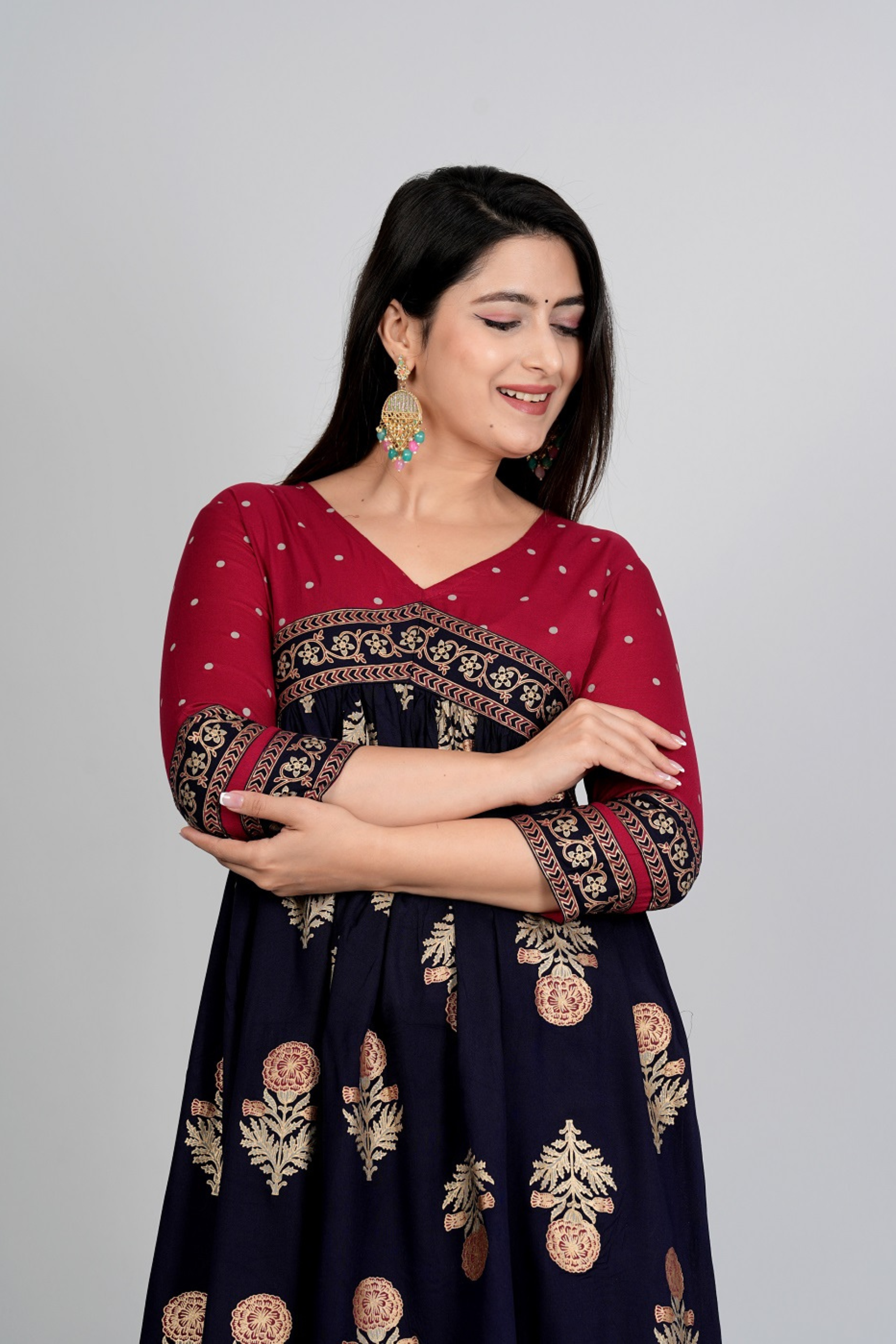 Aliya cut foil print gown - Fasshion Hub india