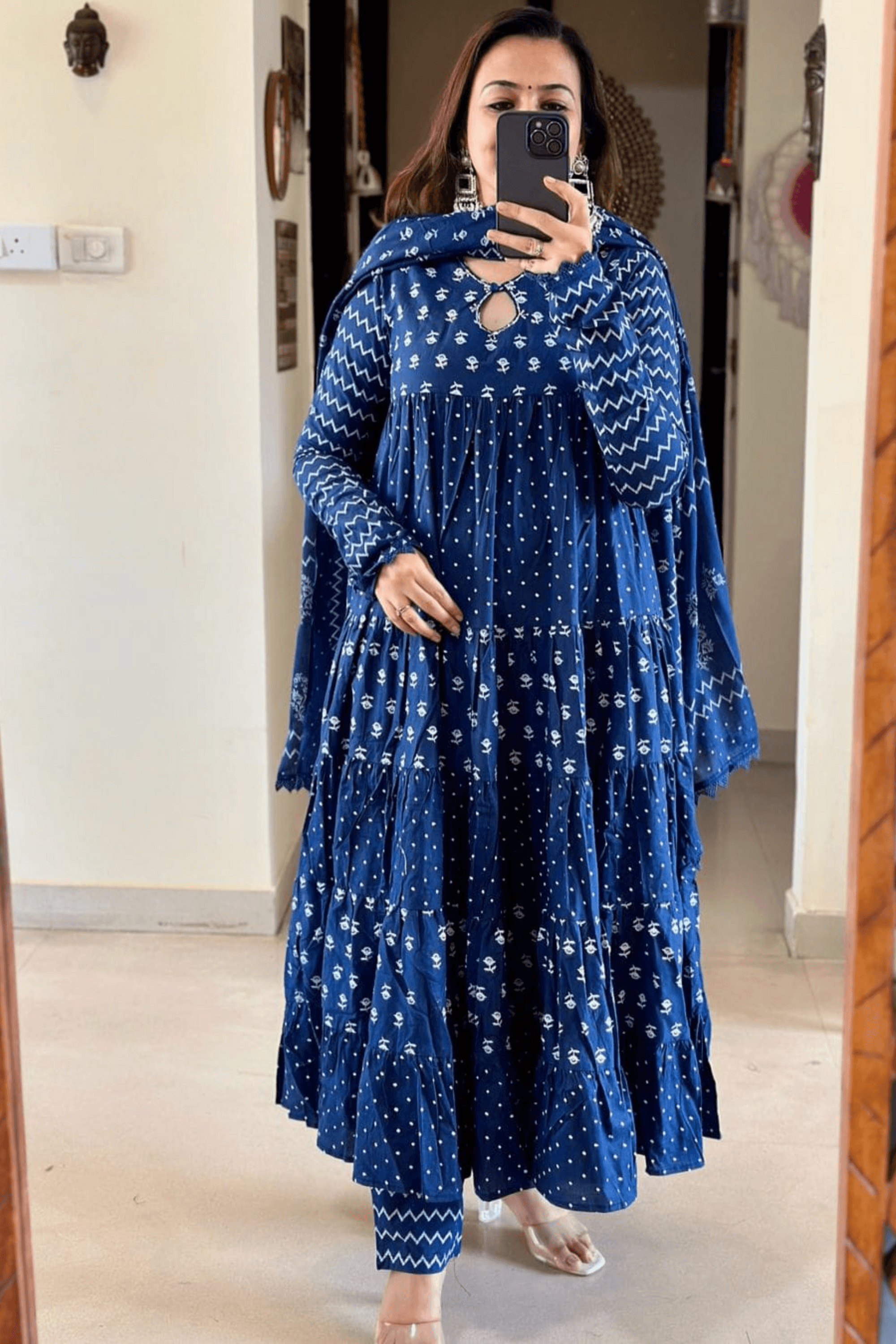 Sanya Cotton Long Frill Suit With Duppata - Fasshion Hub india