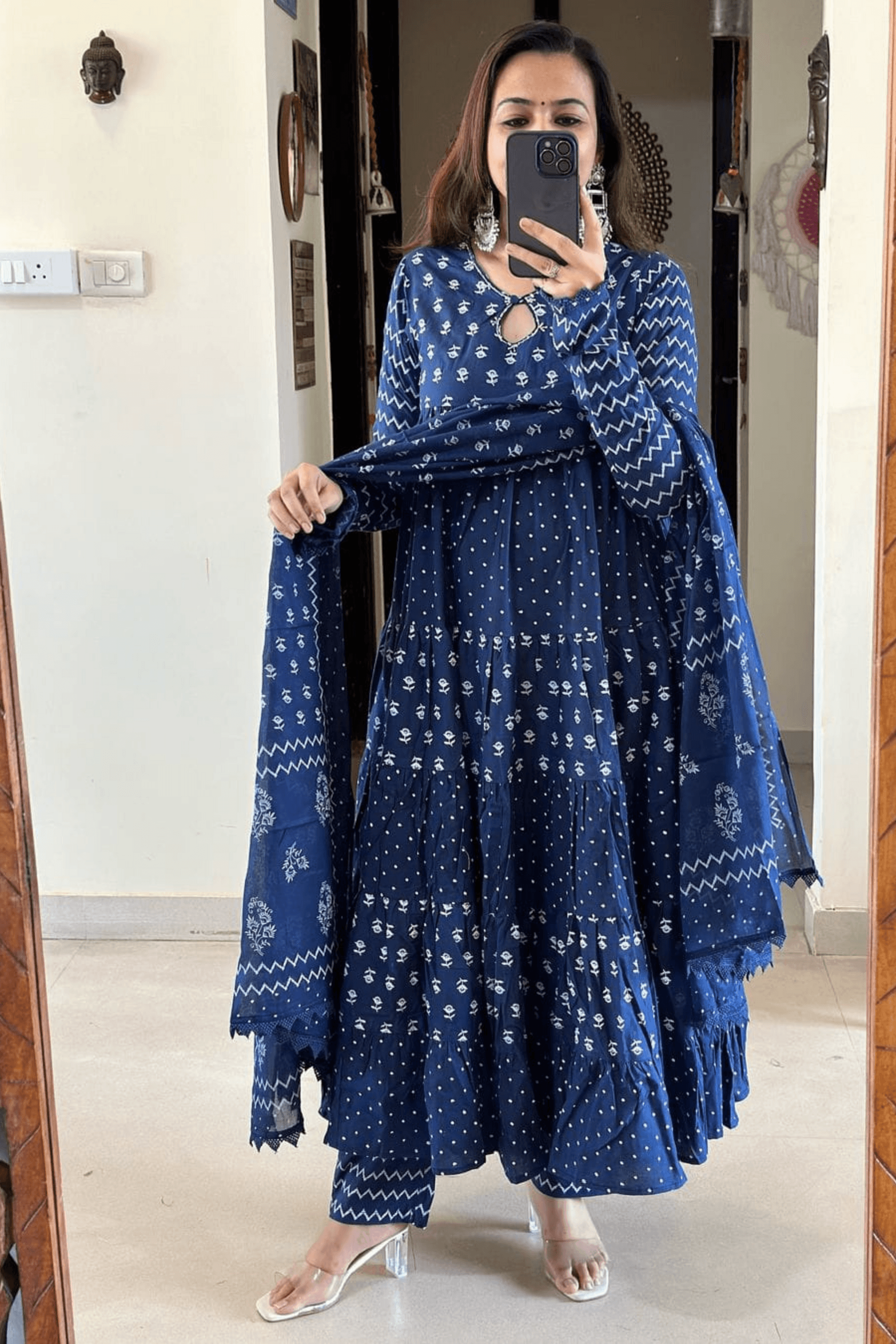 Sanya Cotton Long Frill Suit With Duppata - Fasshion Hub india