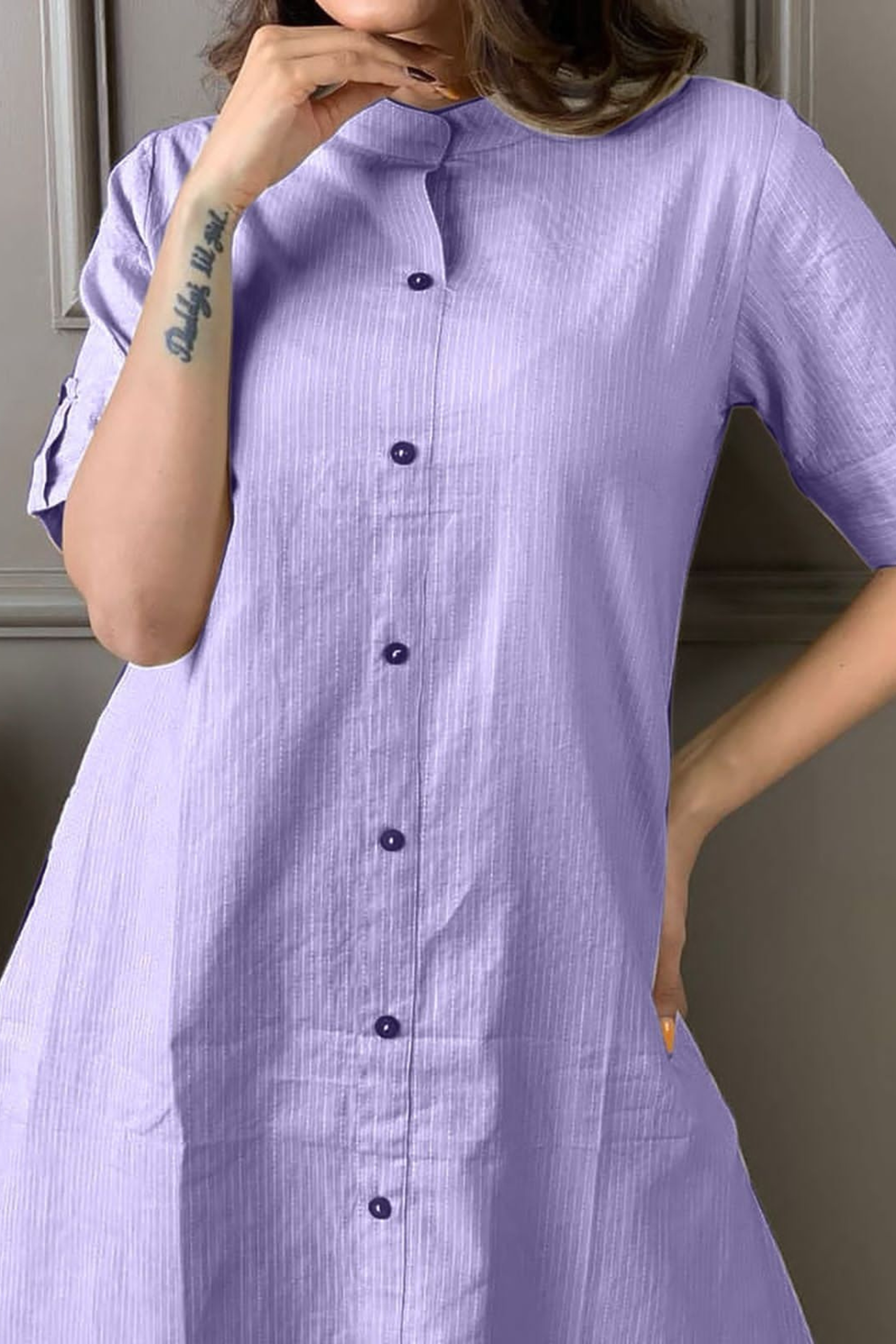 Lavender Cotton Katha Kurta With Palazzo - Fasshion Hub india