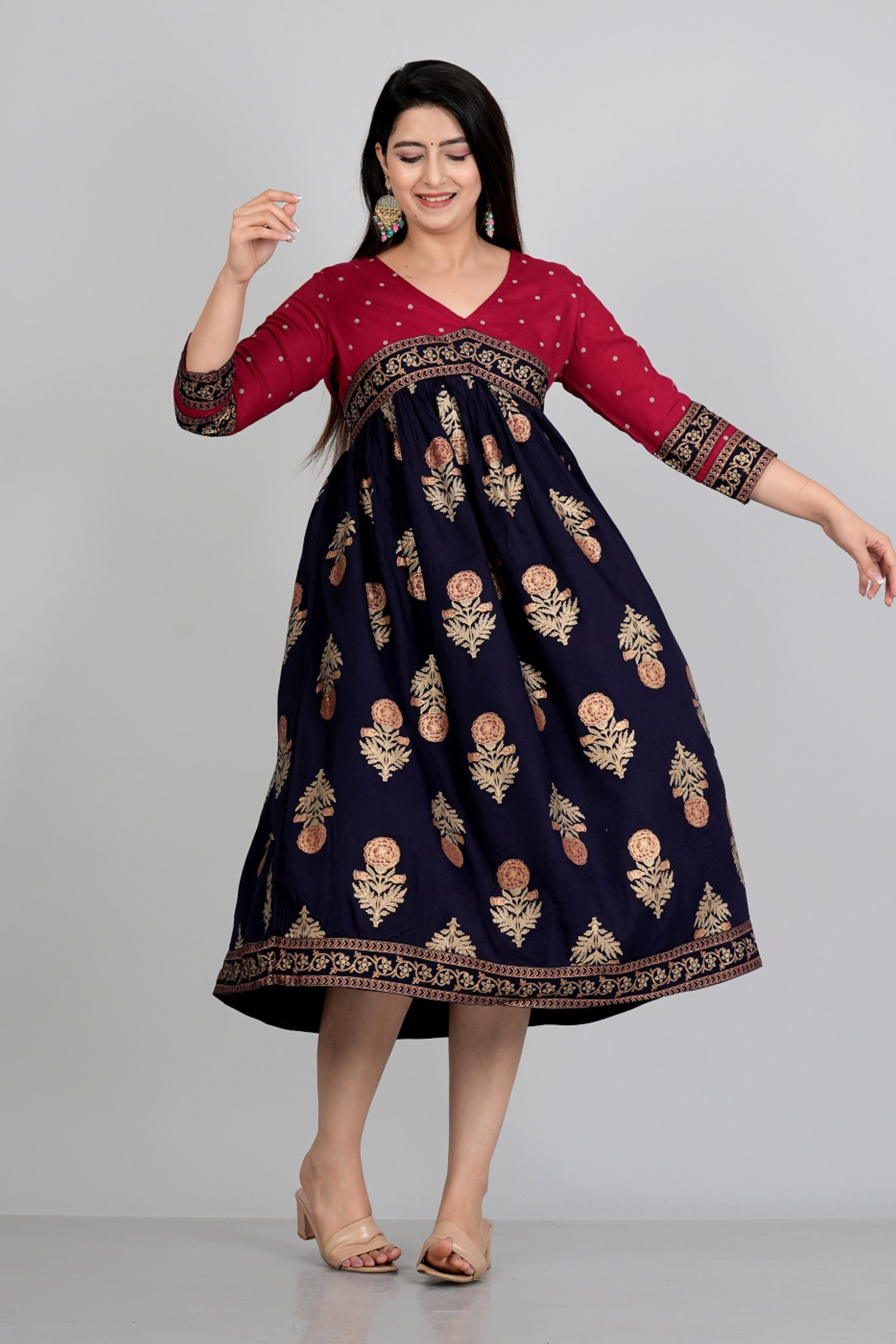 Aliya cut foil print gown - Fasshion Hub india