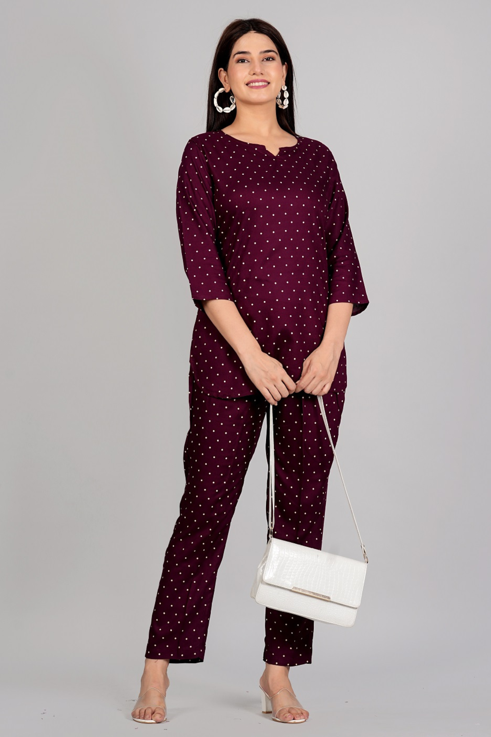 Dotted Maroon Night Suit - Fasshion Hub india
