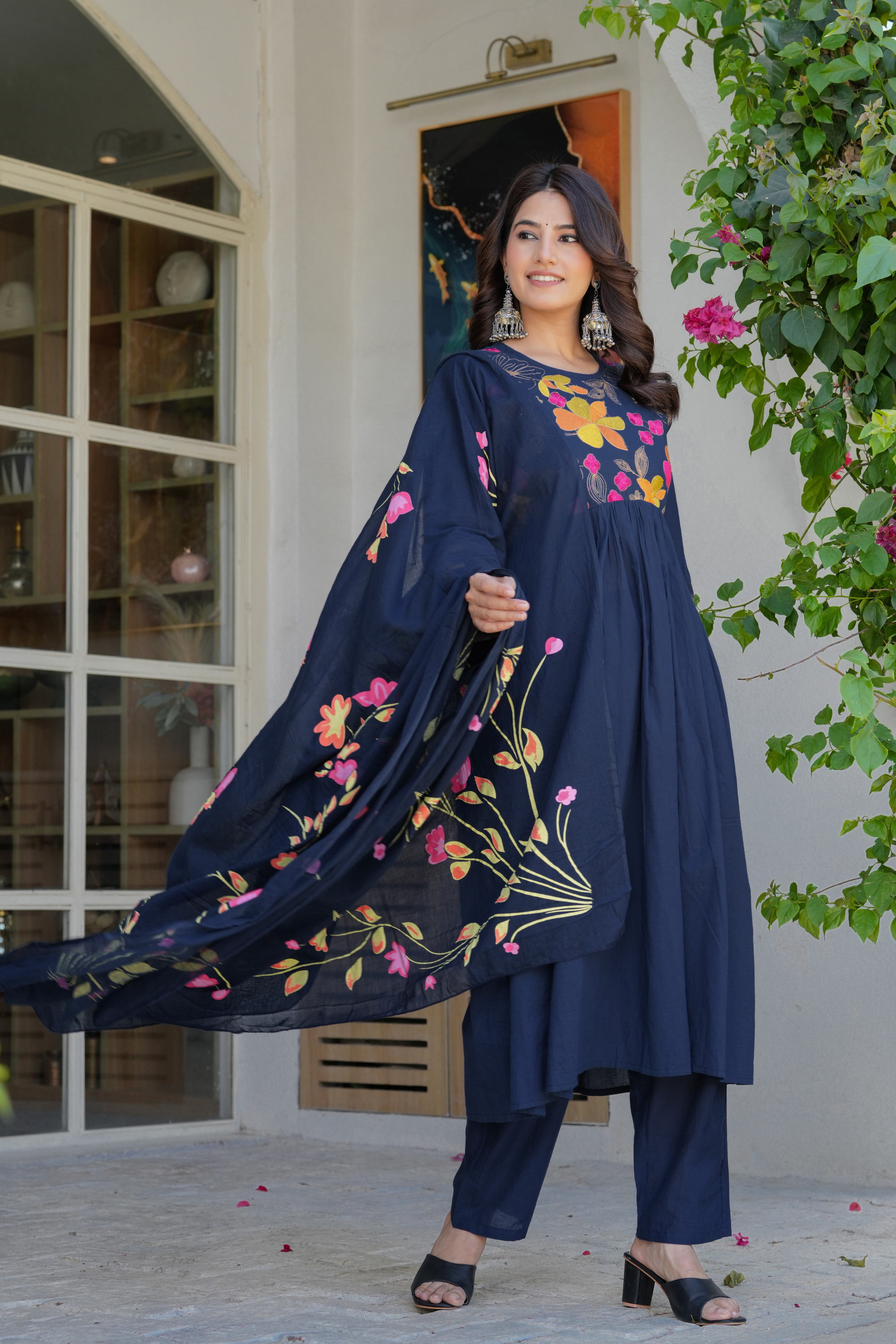 Elegant Flower Embroidery Suit With Heavy Dupatta - Fasshion Hub india
