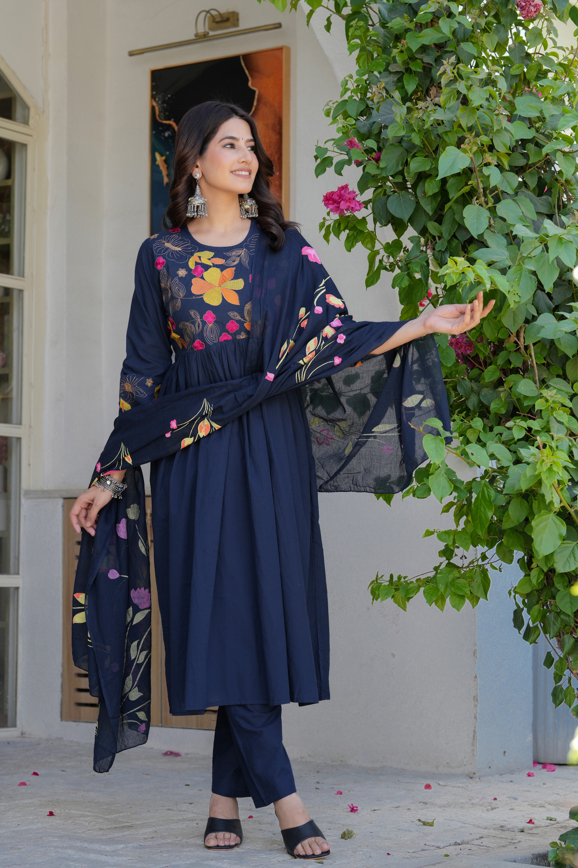 Elegant Flower Embroidery Suit With Heavy Dupatta - Fasshion Hub india