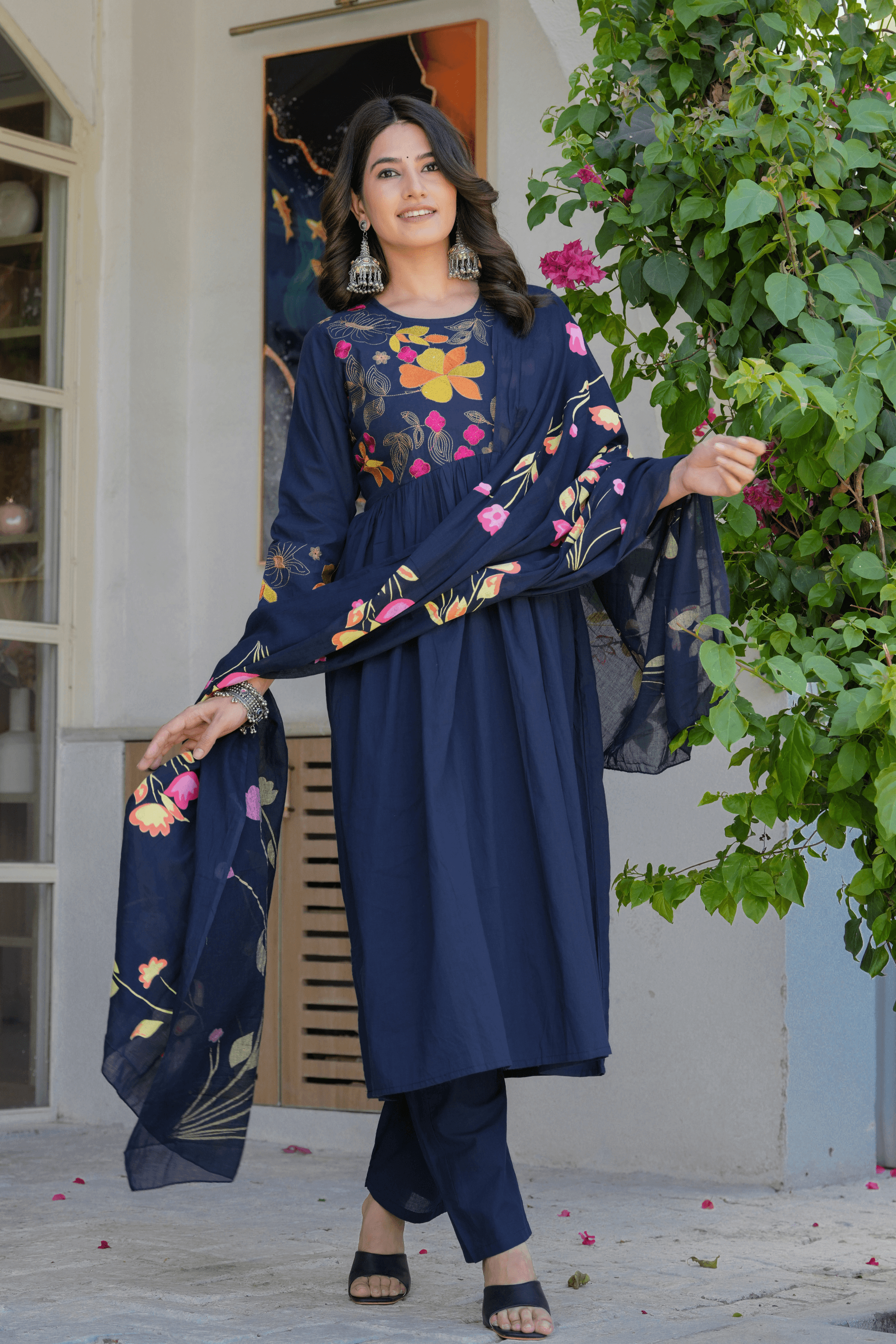 Elegant Flower Embroidery Suit With Heavy Dupatta - Fasshion Hub india