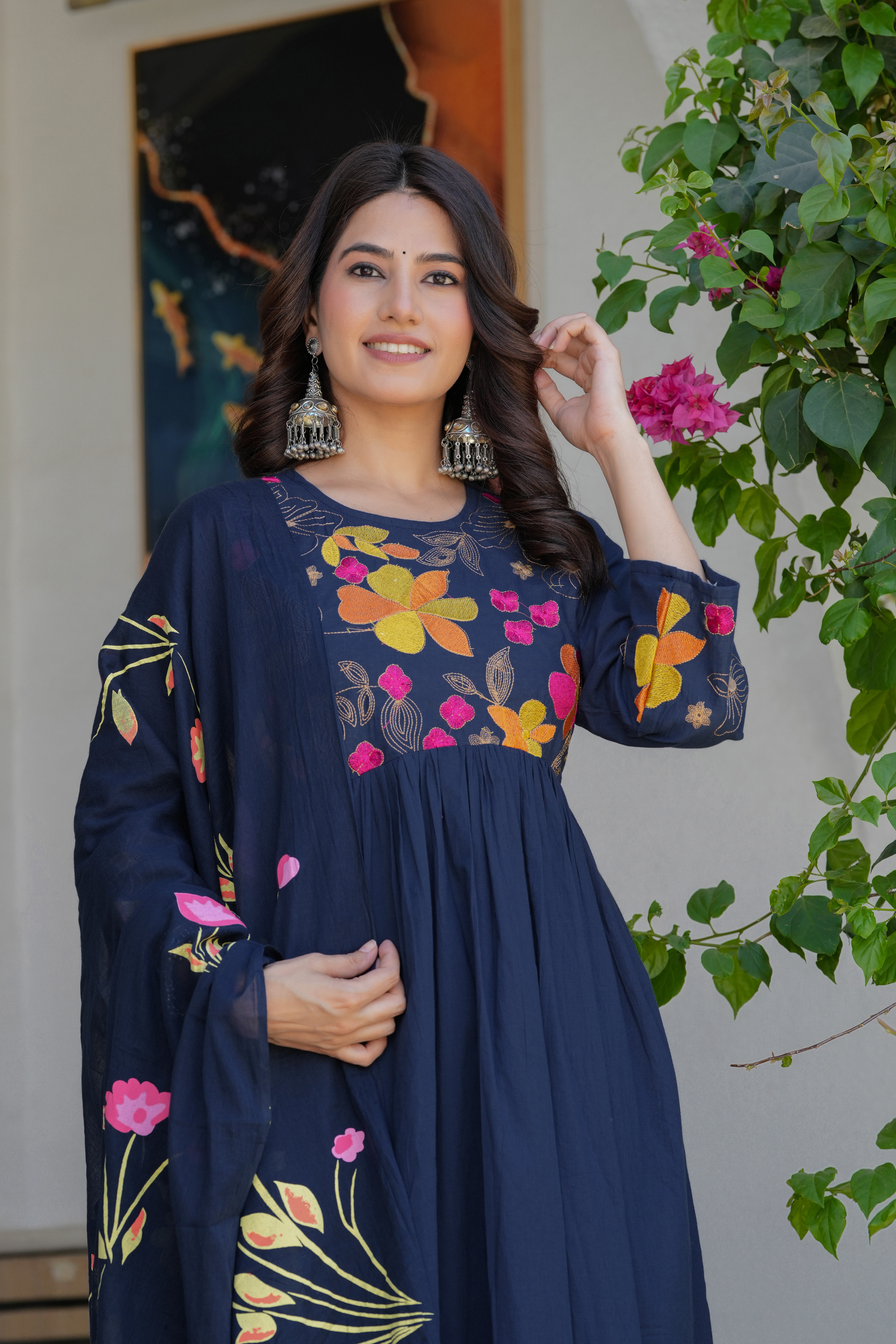 Elegant Flower Embroidery Suit With Heavy Dupatta - Fasshion Hub india