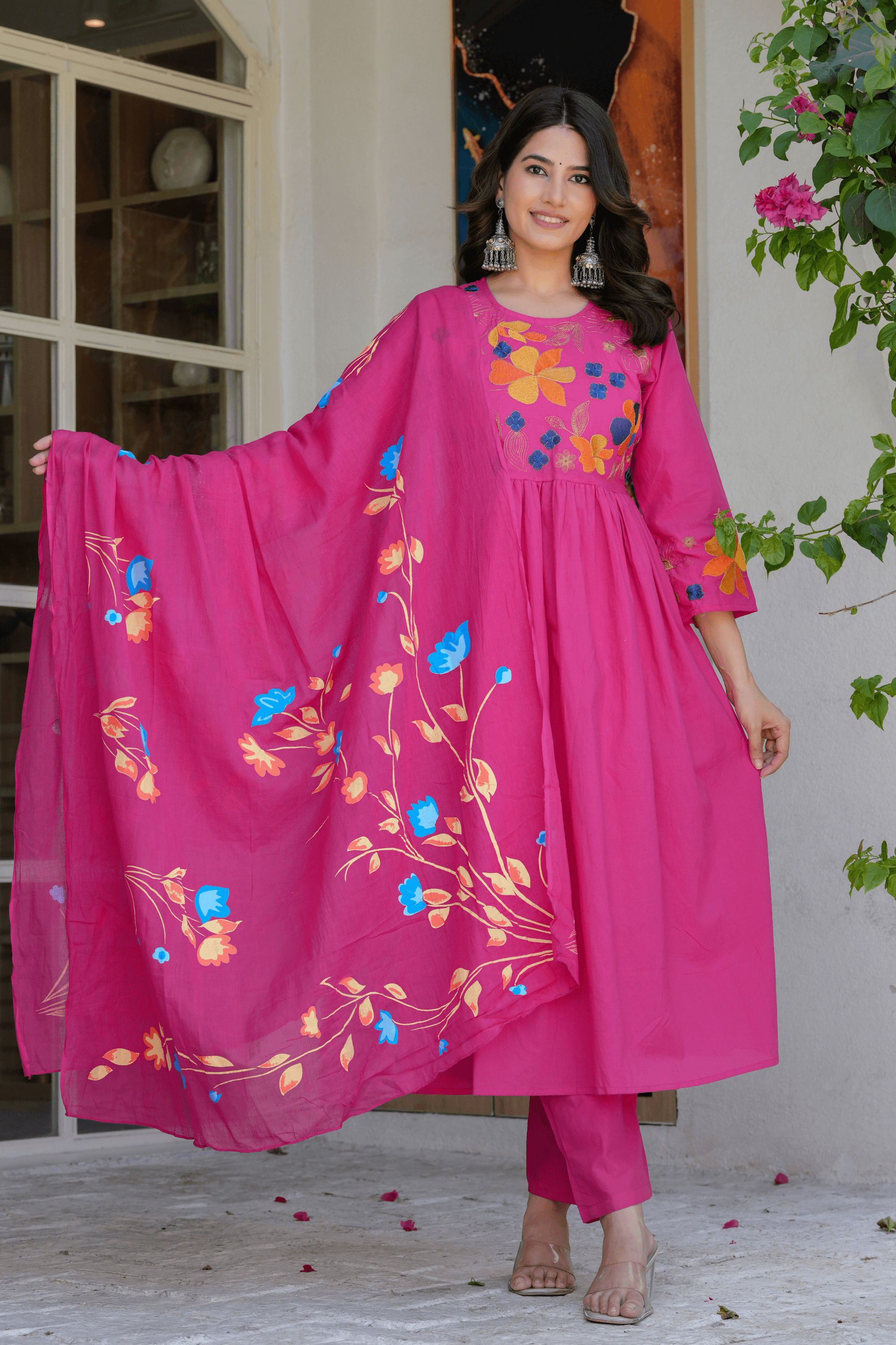 Elegant Flower Embroidery Suit With Heavy Dupatta - Fasshion Hub india