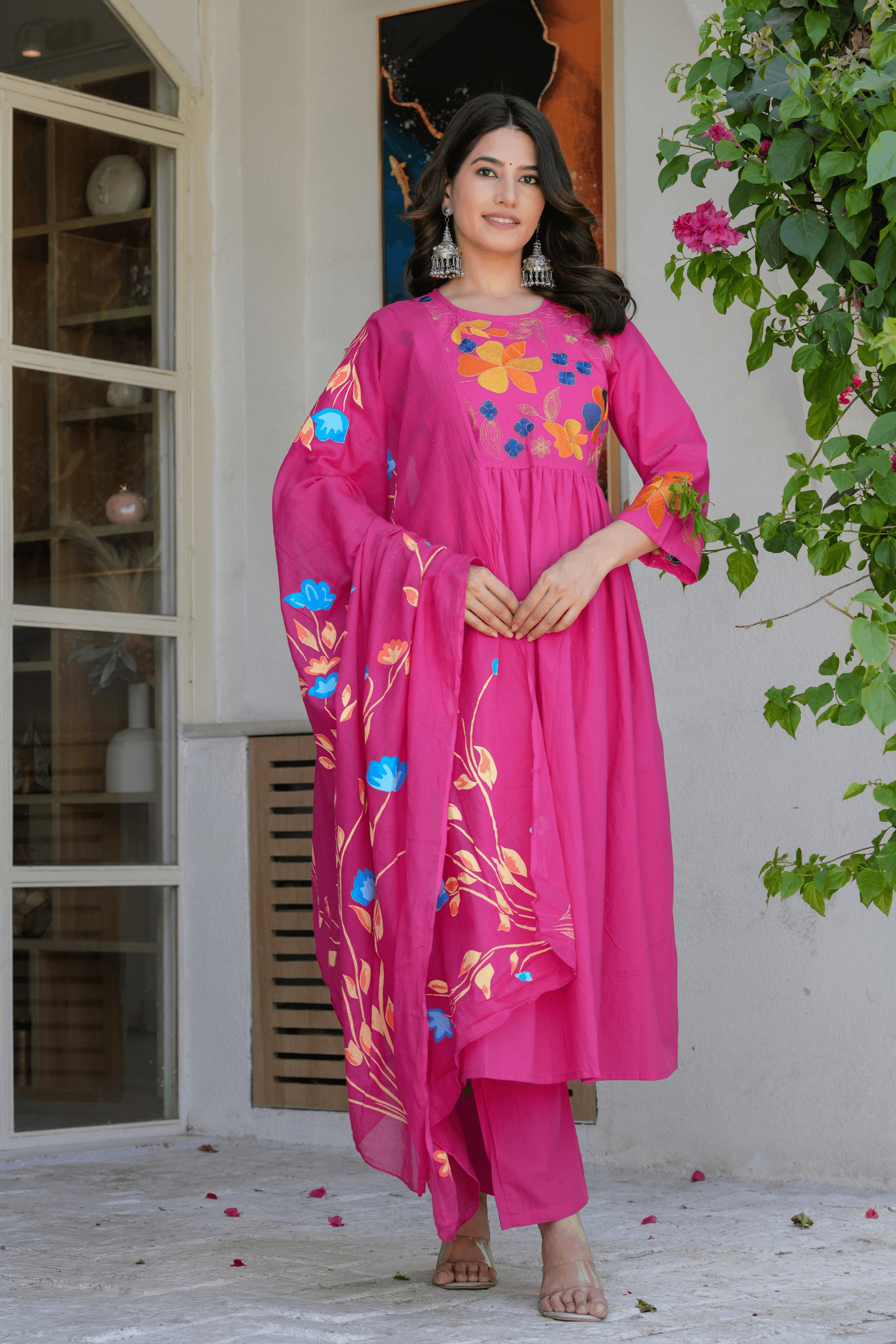 Elegant Flower Embroidery Suit With Heavy Dupatta - Fasshion Hub india