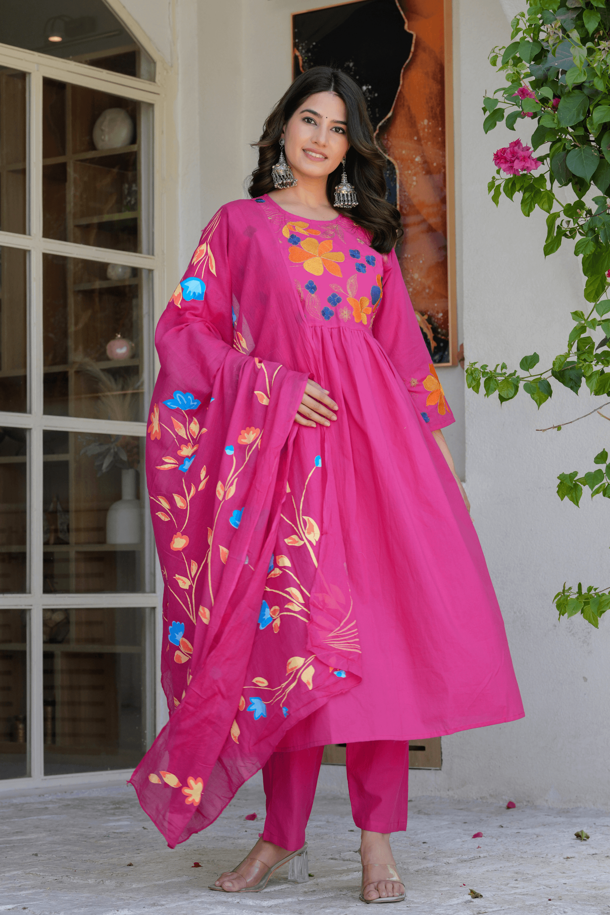 Elegant Flower Embroidery Suit With Heavy Dupatta - Fasshion Hub india