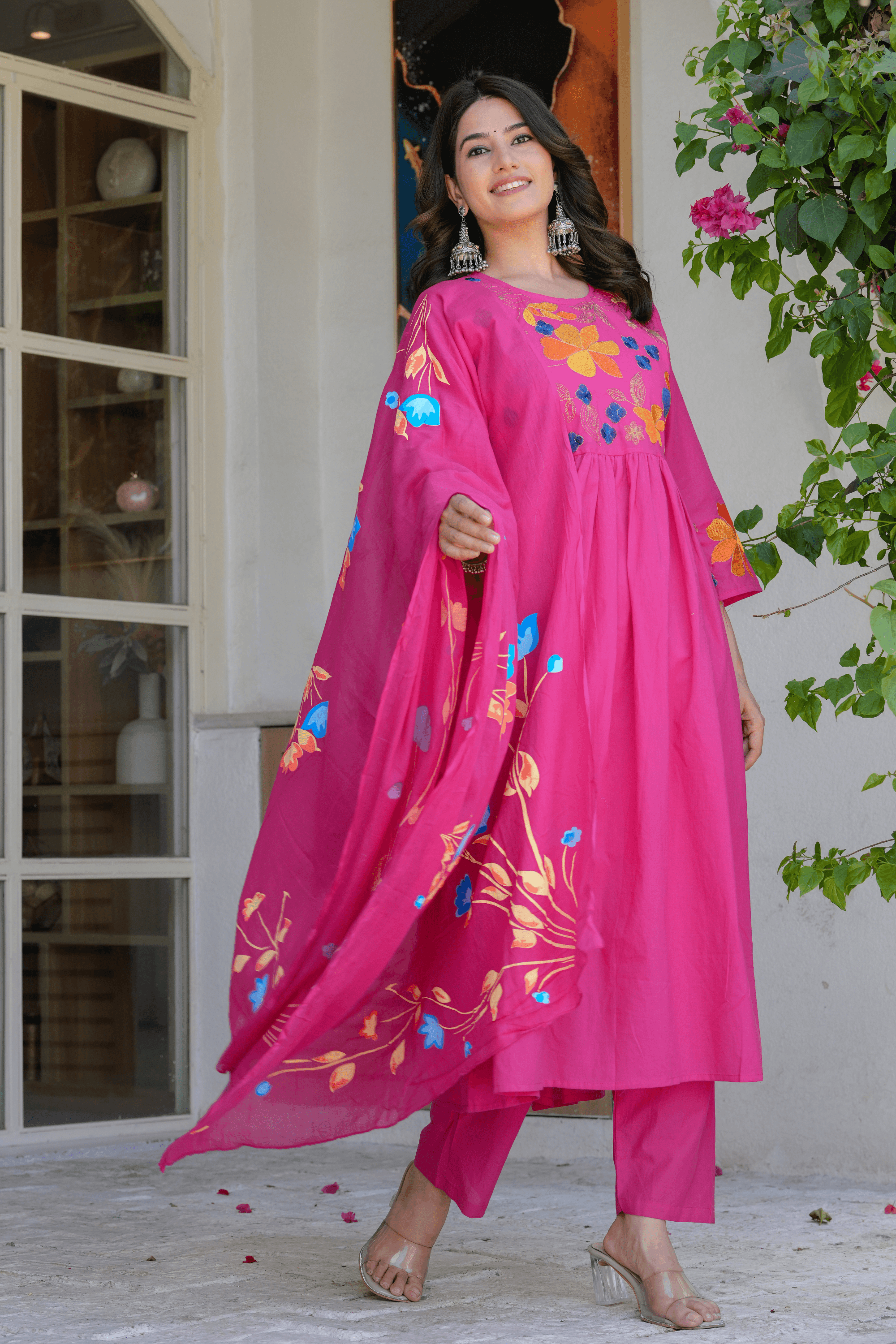 Elegant Flower Embroidery Suit With Heavy Dupatta - Fasshion Hub india