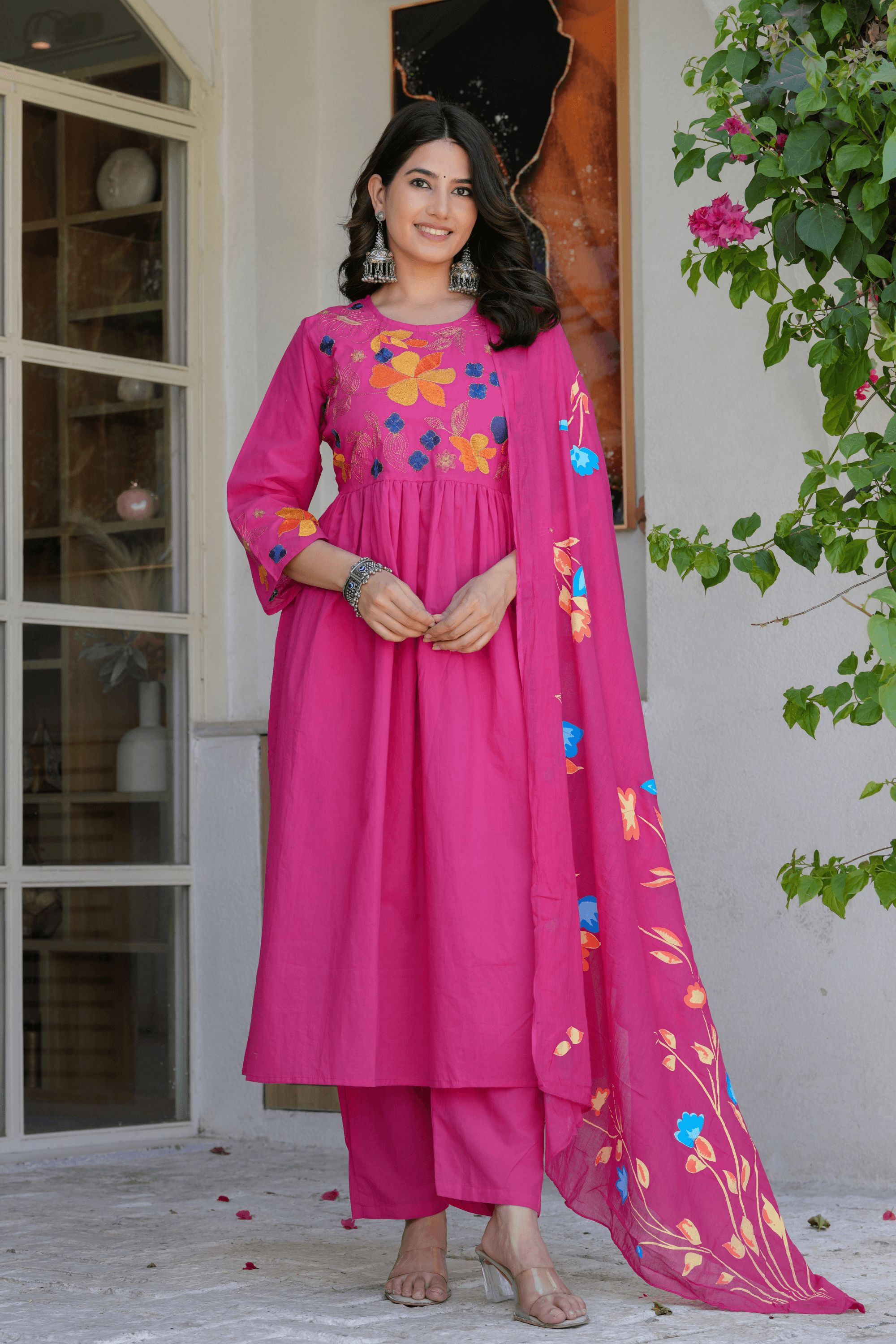 Elegant Flower Embroidery Suit With Heavy Dupatta - Fasshion Hub india
