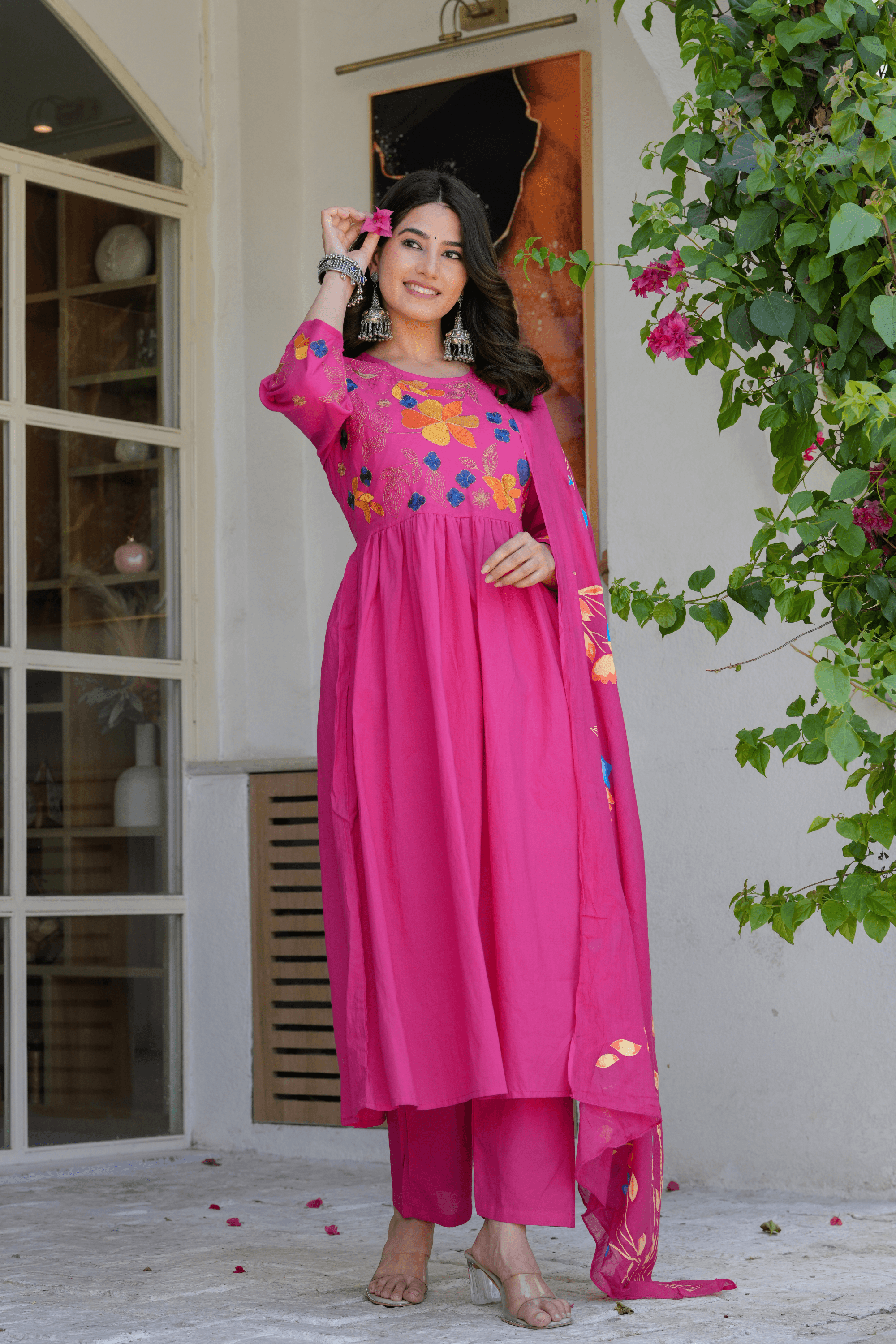 Elegant Flower Embroidery Suit With Heavy Dupatta - Fasshion Hub india