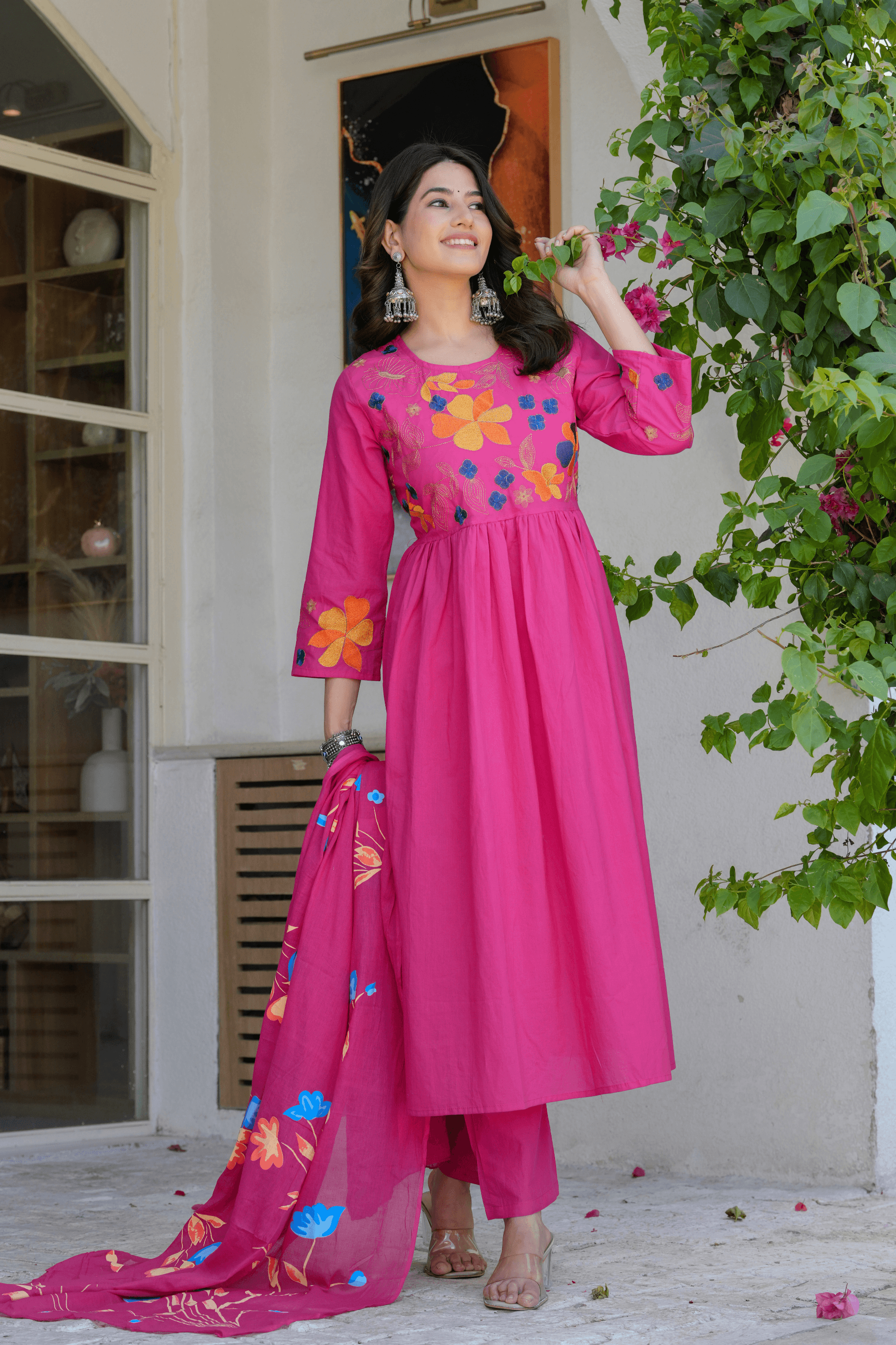 Elegant Flower Embroidery Suit With Heavy Dupatta - Fasshion Hub india