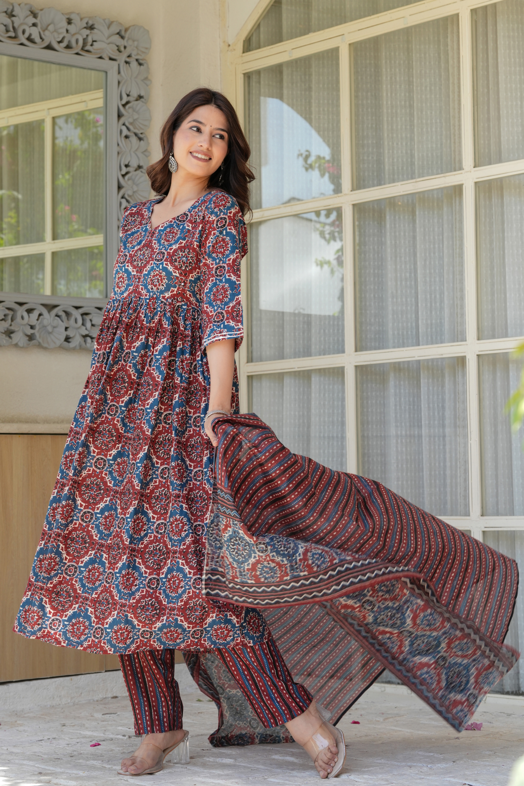Printed Classic Anarkali with Dupatta - Fasshion Hub india