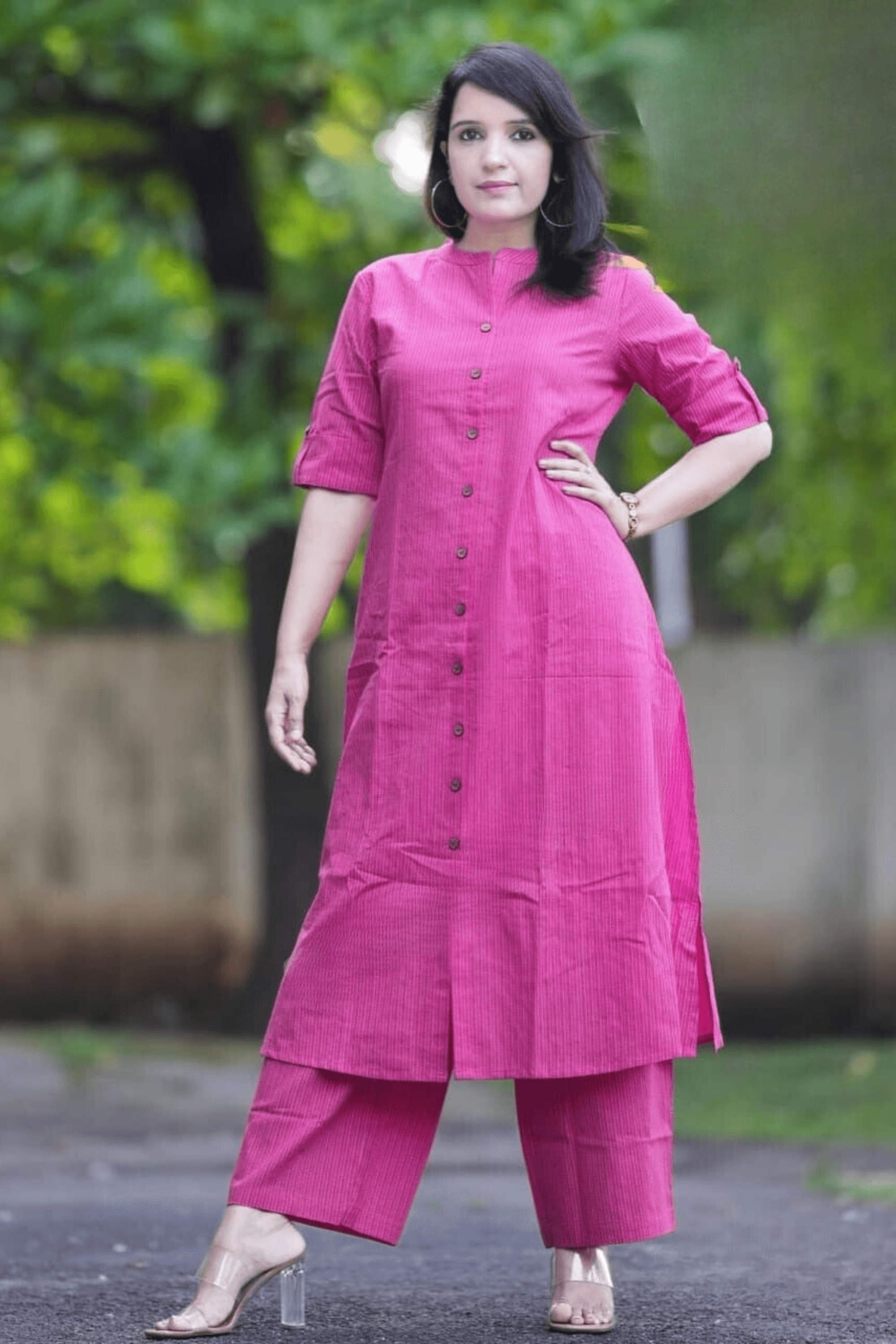 Pink Cotton Katha Kurta With Palazzo - Fasshion Hub india