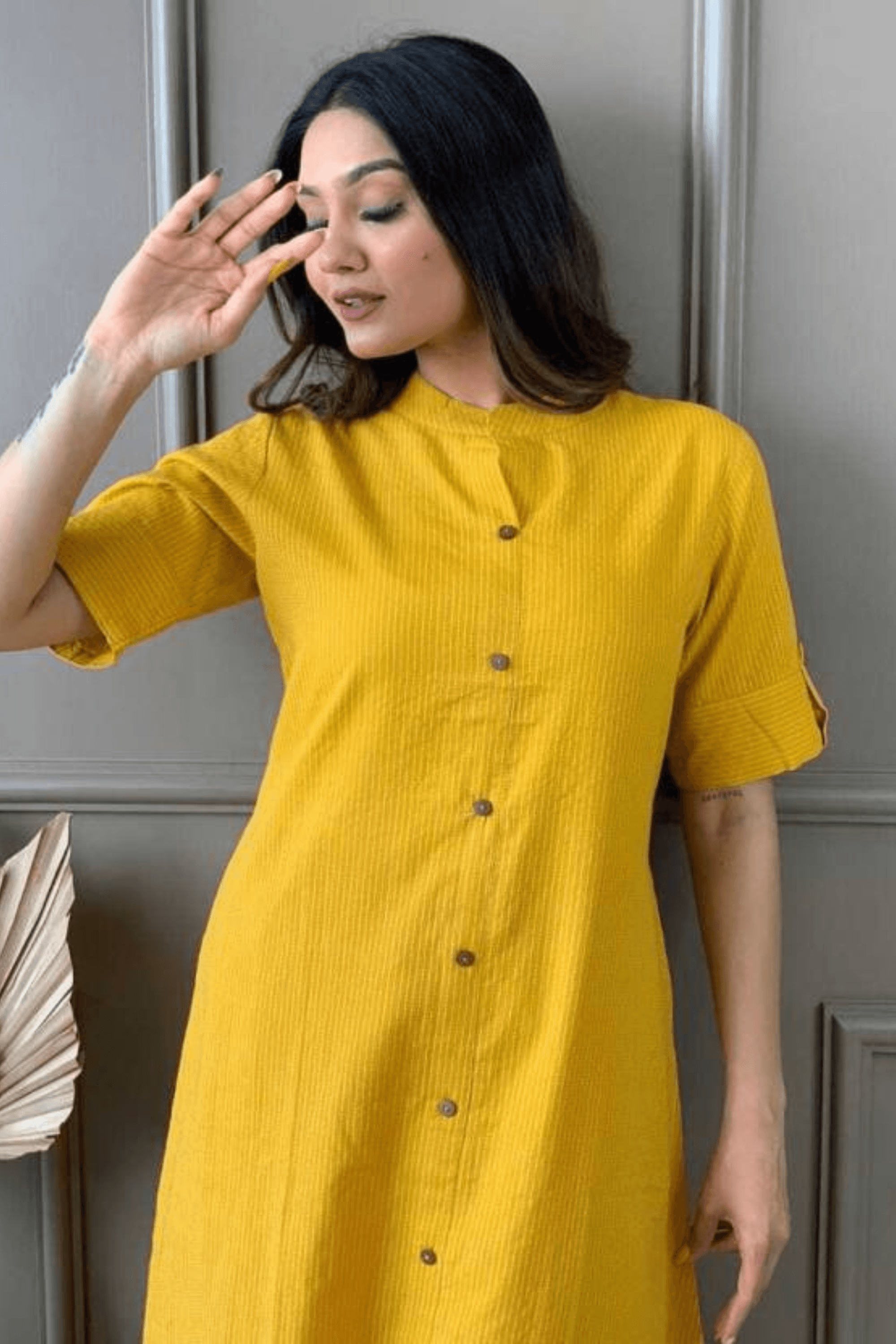 Yellow Cotton Katha Kurta And Palazzo - Fasshion Hub india