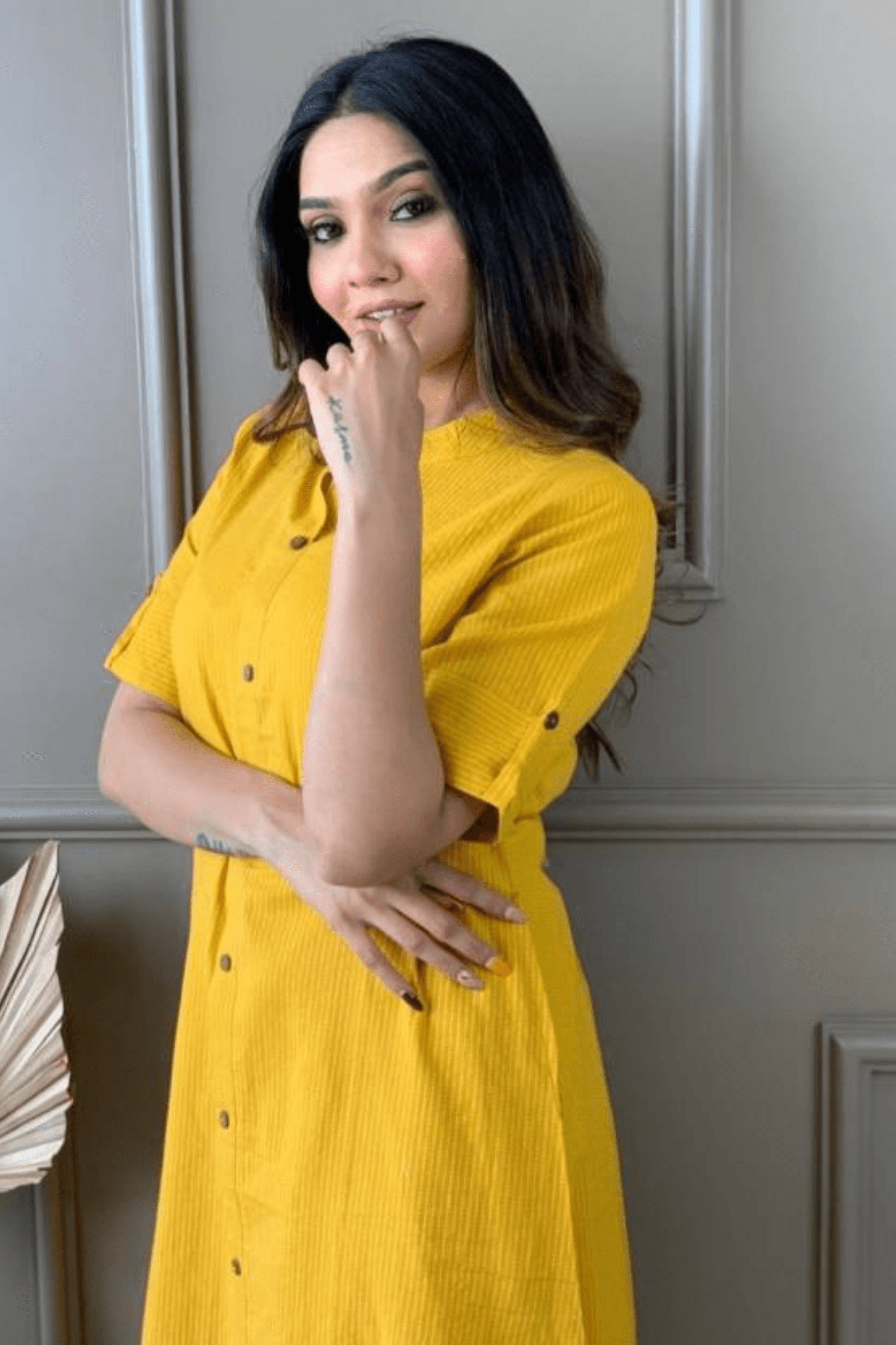 Yellow Cotton Katha Kurta And Palazzo - Fasshion Hub india