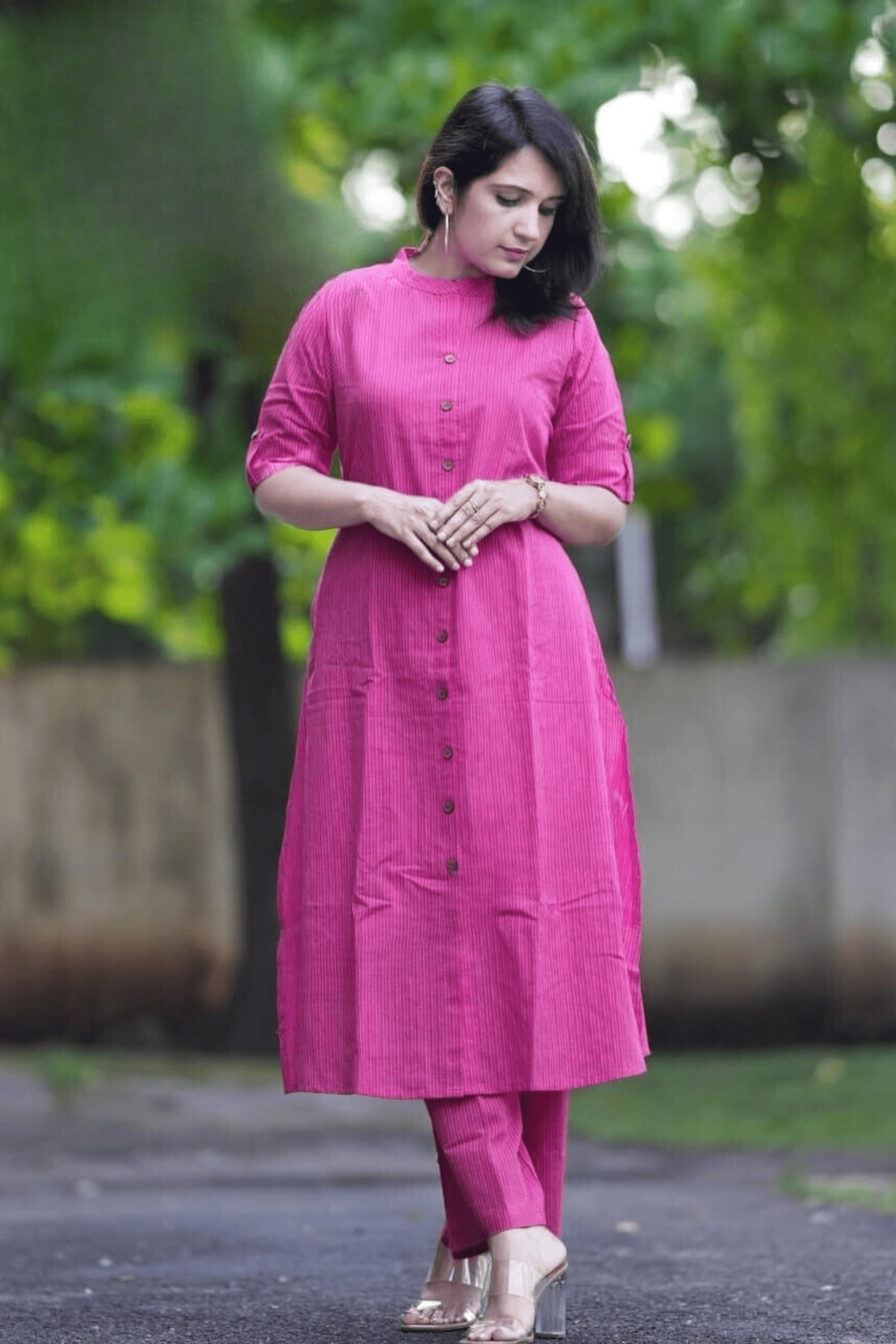 Pink Cotton Katha Kurta With Palazzo - Fasshion Hub india