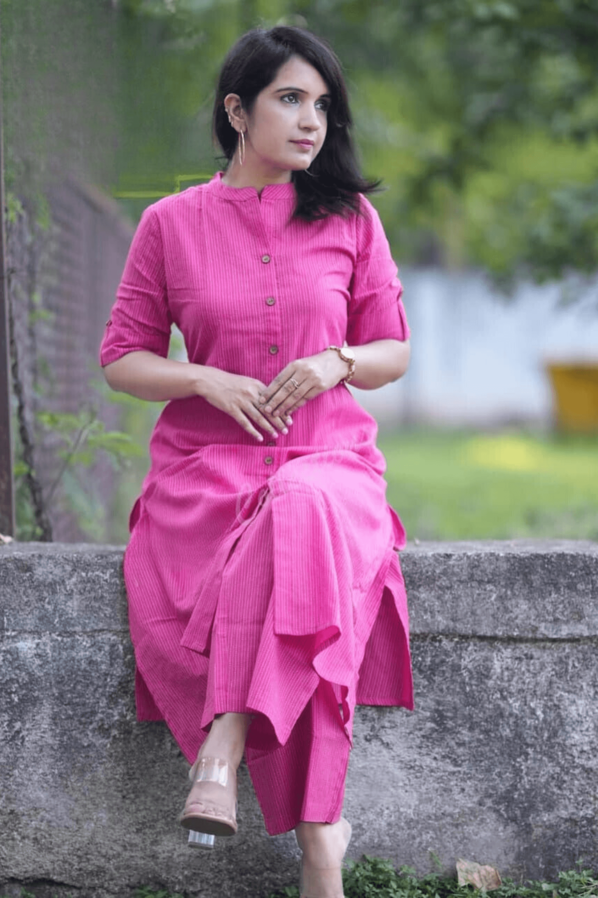 Pink Cotton Katha Kurta With Palazzo - Fasshion Hub india