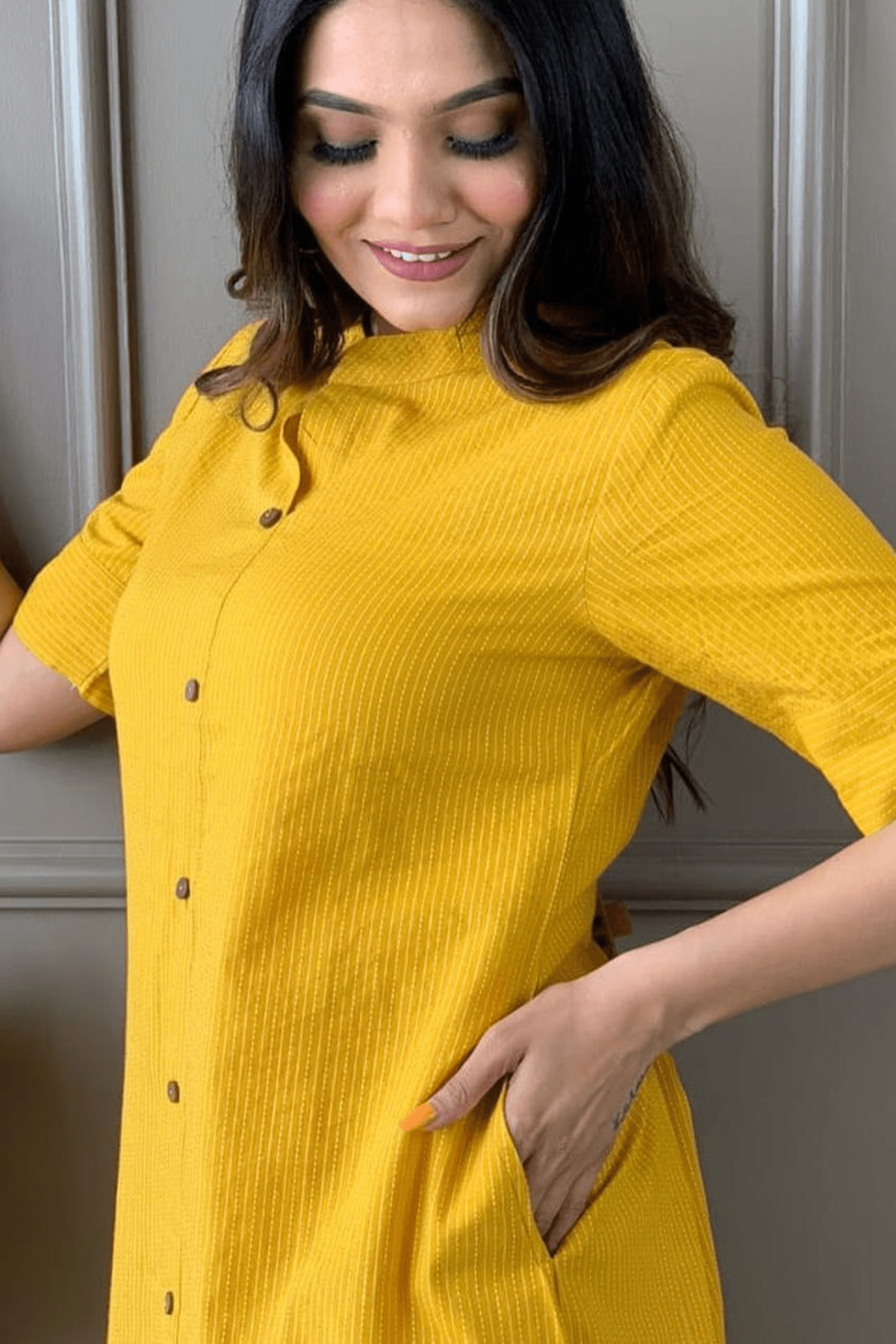 Yellow Cotton Katha Kurta And Palazzo - Fasshion Hub india