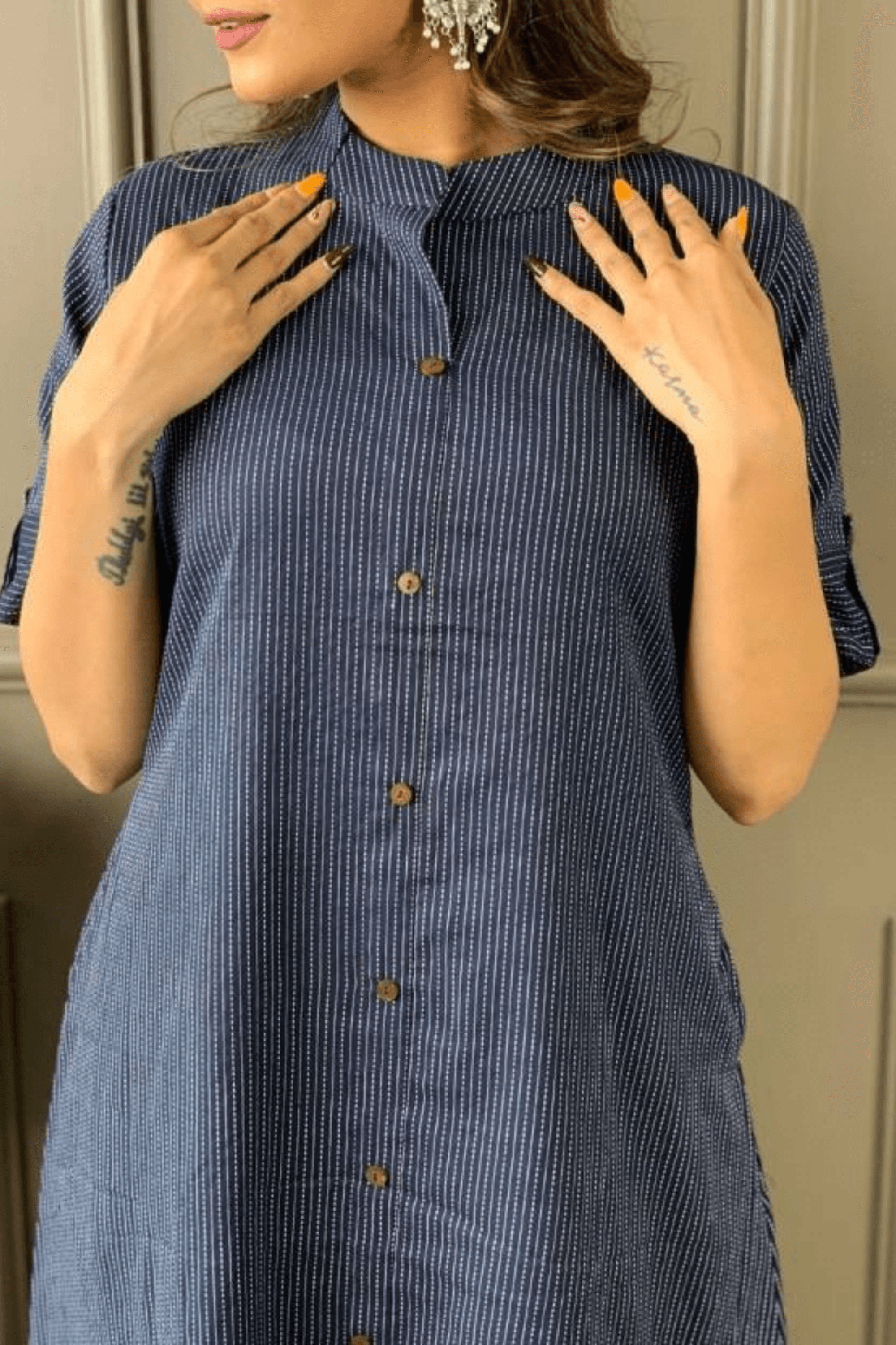 Blue Cotton Katha Kurta With Palazzo - Fasshion Hub india