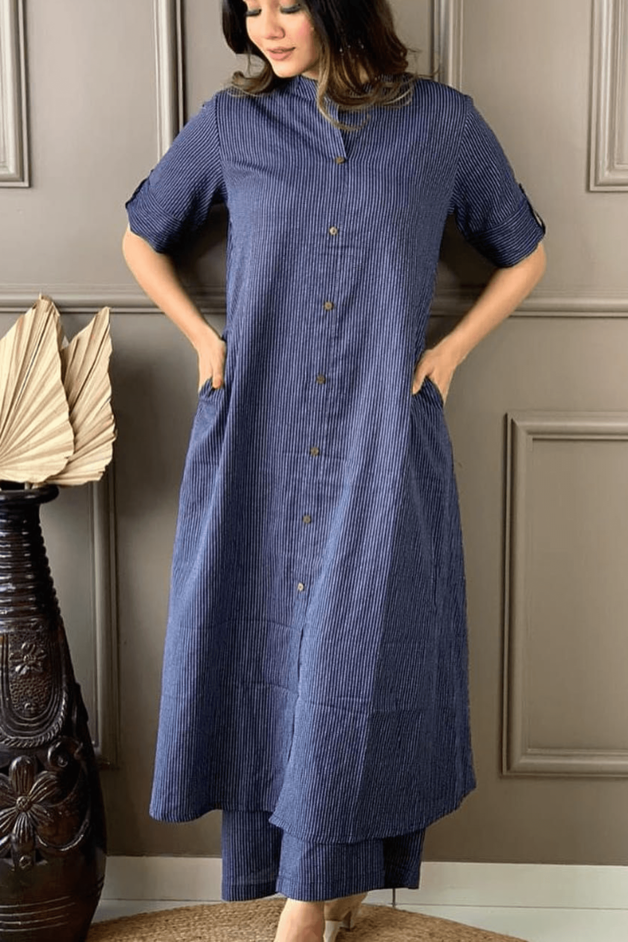 Blue Cotton Katha Kurta With Palazzo - Fasshion Hub india